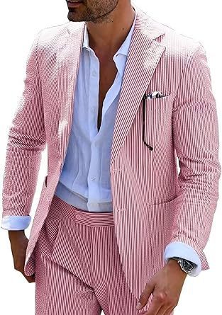 New Men's Seersucker Suit Two-piece Suit