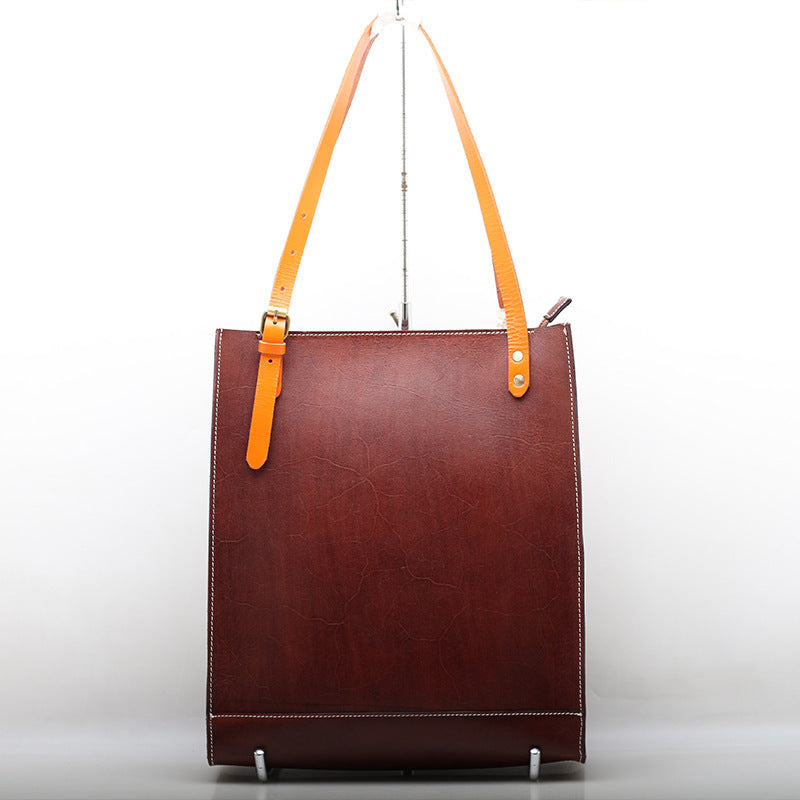 Commuter Bag Top Layer Cowhide Fashion Tote Bag Portable Leather Handbag