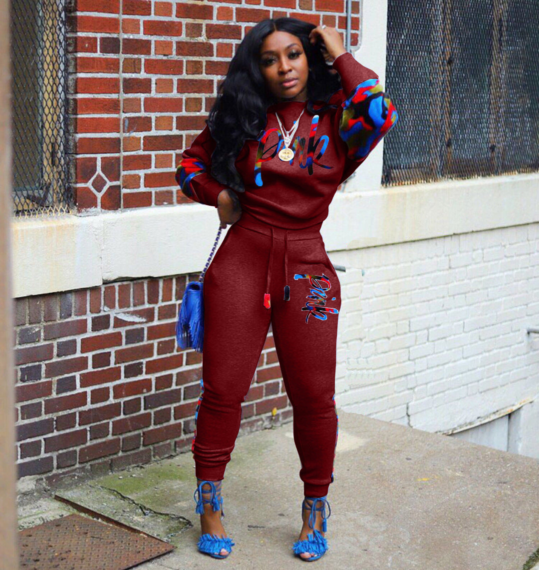 Two-piece spliced fashion sports sweater suit