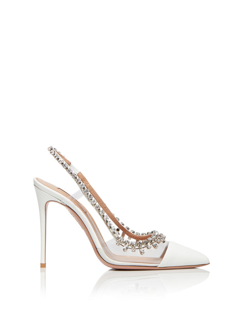 Pointed Rhinestone Stitching Stiletto Women's Shoes