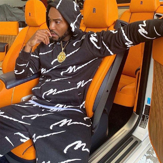 Men's Hooded Printed Casual Suit Sports Suit