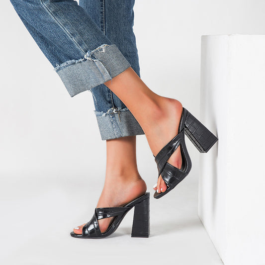 Large Size Women's Shoes 41-43 Women's Half Slippers Women Shoes Thick Heel High Heel Sandals Women