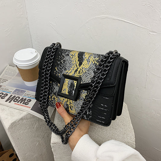 Fashion Snake Print Chain Crossbody One Shoulder Trendy Bag