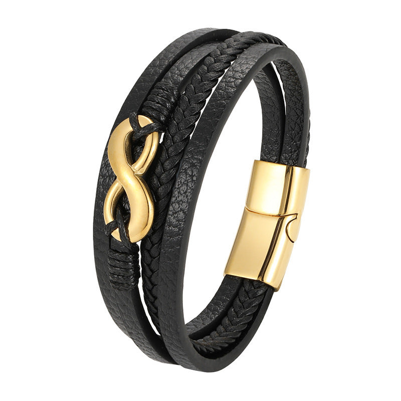 Digital 8 Multi-layer Leather Bracelet Men's Bracelet Leather Rope