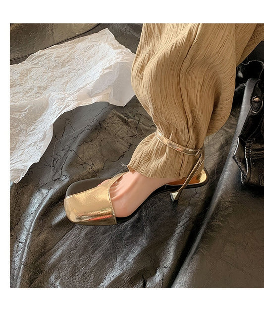 Stiletto Toe Box Back Empty Side Empty Strap Golden Women's Silver High Heels