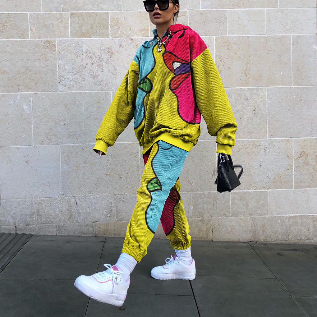 Autumn and Winter New Digital Printing Leisure Two-Piece Suit