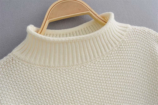 Turtleneck solid color loose long sleeve pullover sweater