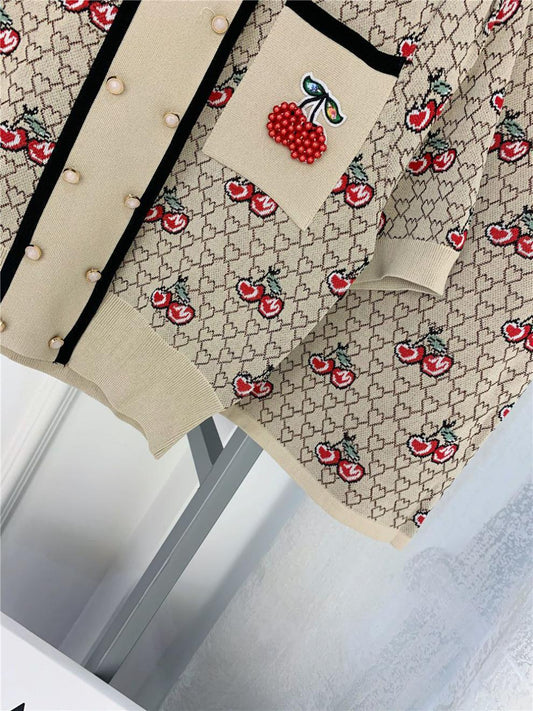 Cherry Embroidery Suit Small Ice Silk Short-sleeved Top Women