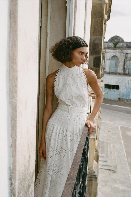 Standing Collar Sleeveless Hollow Out Embroidery Dress