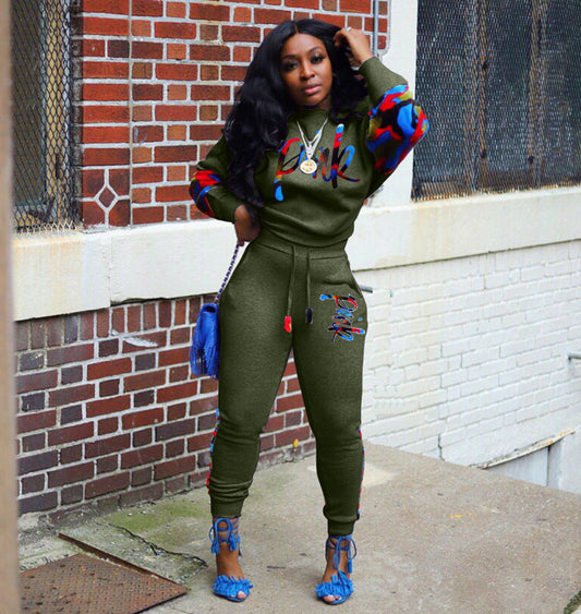 Two-piece spliced fashion sports sweater suit