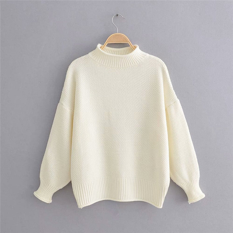 Turtleneck solid color loose long sleeve pullover sweater