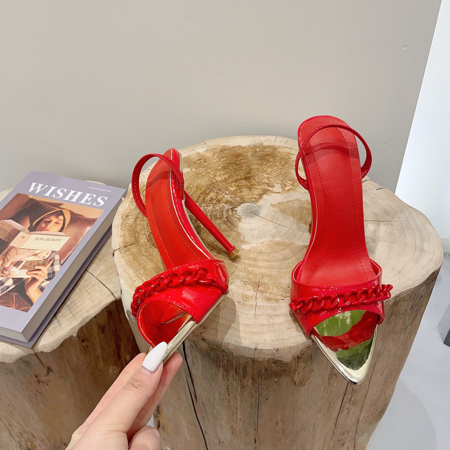 Color Chain High Heels Pointed Toe Sandals Two Ways To Wear Women's Shoes