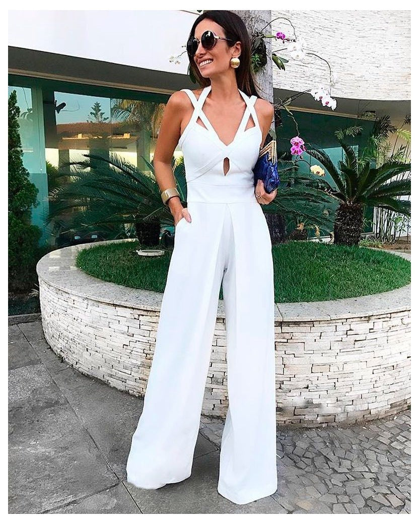 Cut-out straps wide-leg jumpsuit