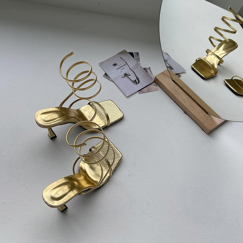 New Ladies Thin Belt Snake-shaped Strap Fashion High Heel Women's Stiletto Heel Sandals