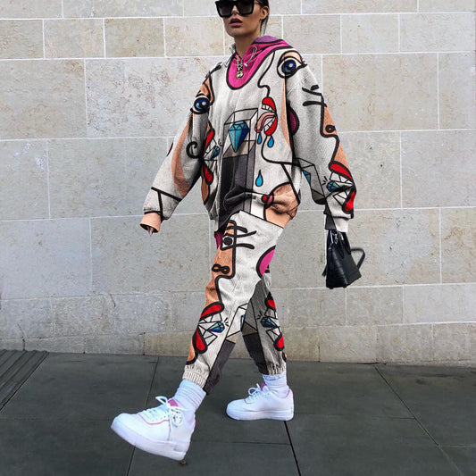 Autumn and Winter New Digital Printing Two-Piece Suit