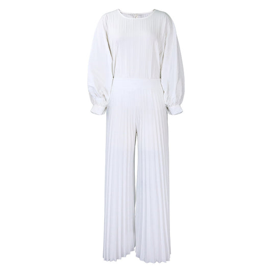 Women's Loose Casual V-neck Batwing Sleeve Pleated Dress