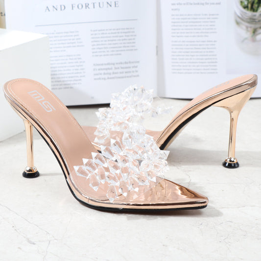 Summer Pointed High Heels Solid Color High Heels Rhinestone Sandals