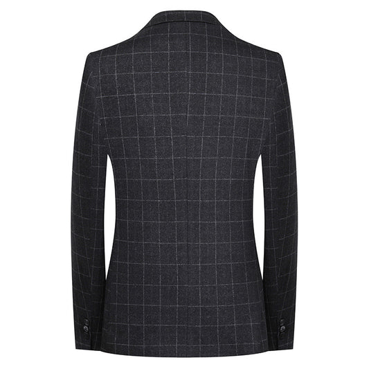 Men's Business Casual Slim Fit Plaid Suit Two Piece
