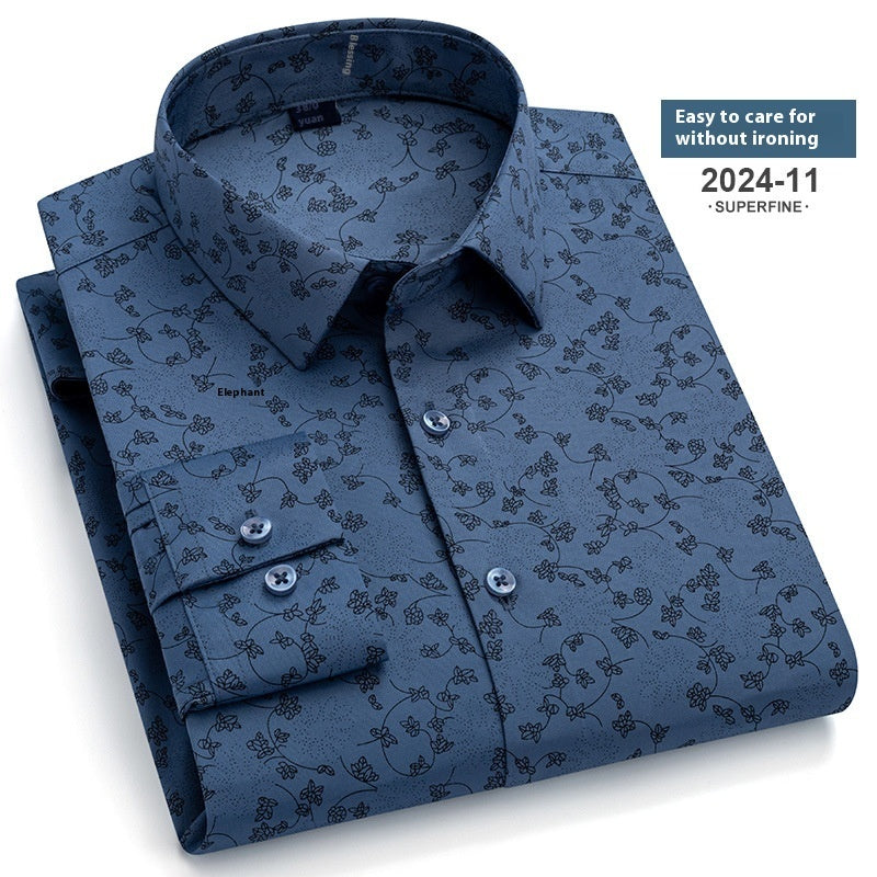 Spring And Autumn Fashion Floral Youth Men's Long-sleeved Shirt