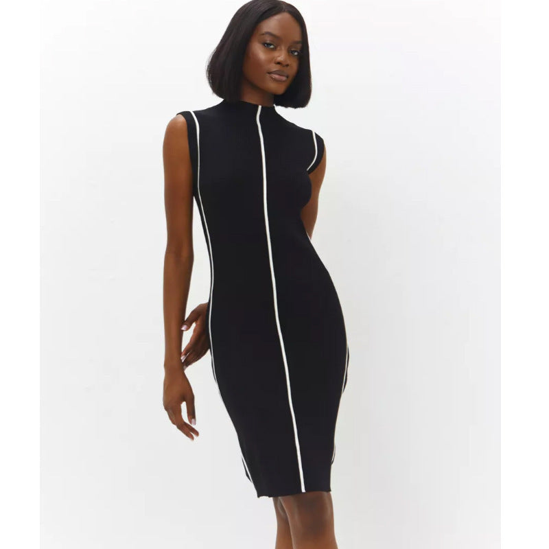 European And American Knitted Striped Dress