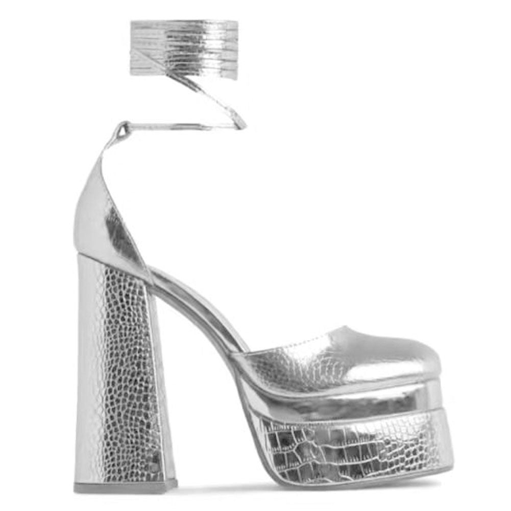 Women's Round Toe Faux Leather Rubber Buckle Solid Color Thick Heel High Heel Fashion Sandals
