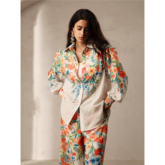 Casual Fashion Floral Print Women Blouse And Pants Suit