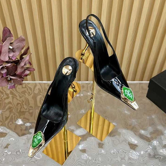 Gem Square Toe Stiletto Heel Hollow High Heel Shoes