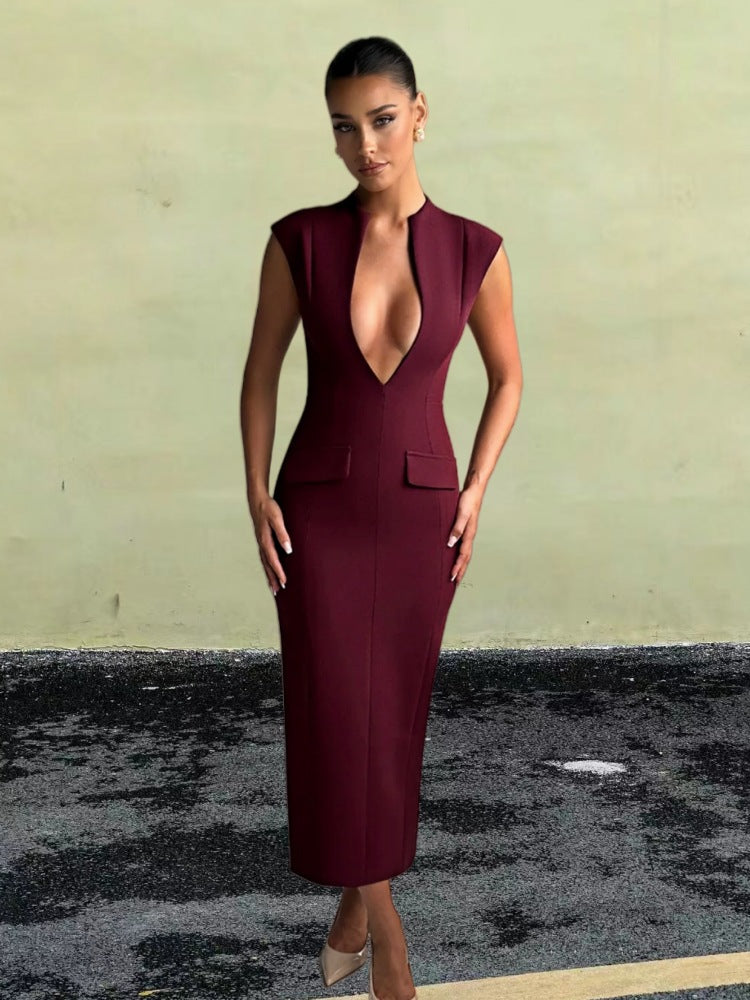 Spring Solid Color Intellectual Waist Dress