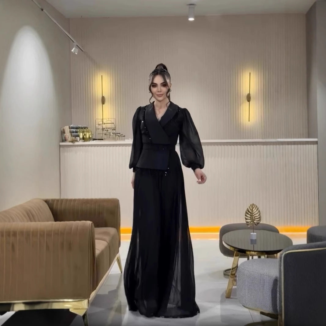 Mesh Tassel Pleated Suit Dress Suit Women