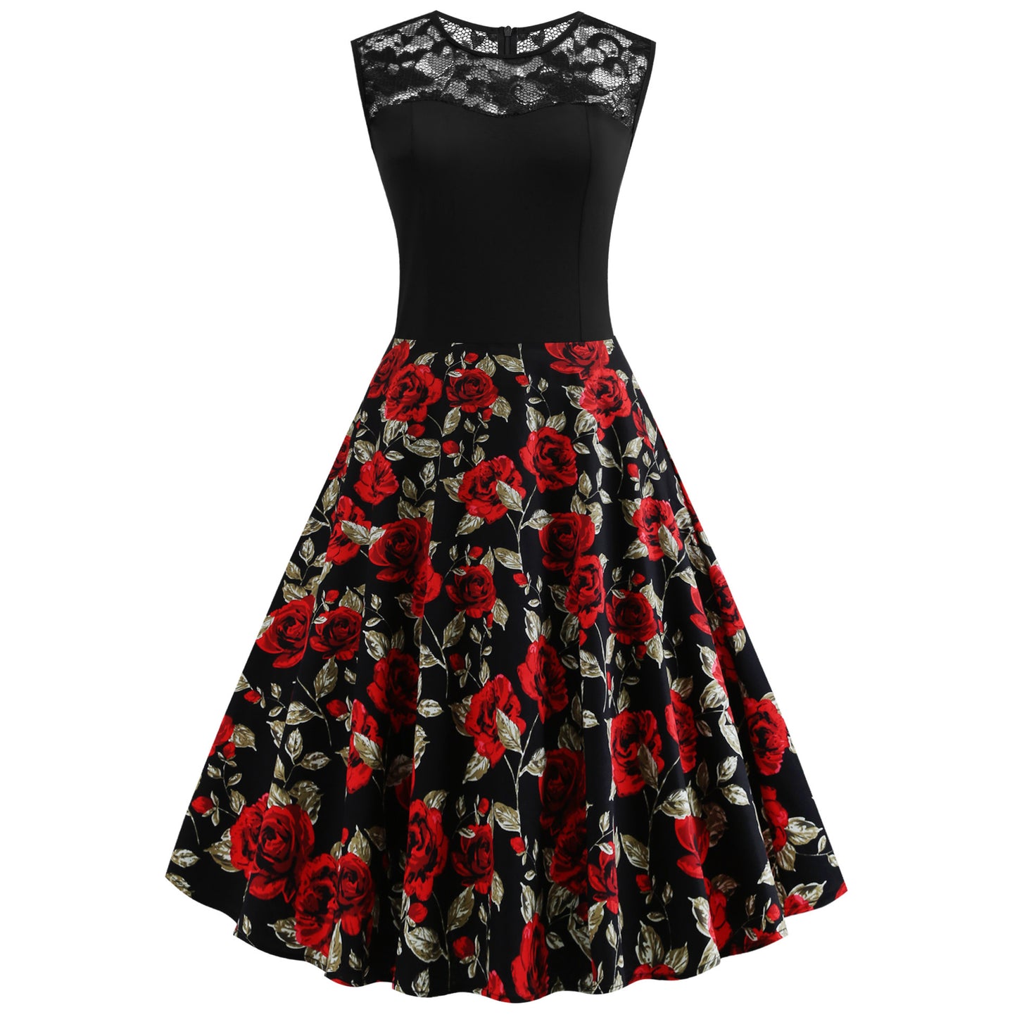 Lace Stitching Sleeveless Hot-selling Floral-print Retro Dress