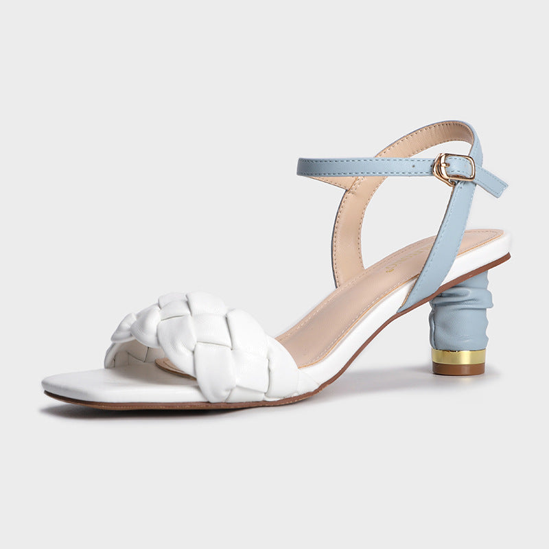 Woven High Heel Sandals New Square Toe