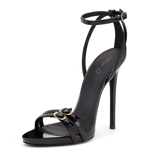 Black Patent Leather High Heel Sandals Sexy And Sexy Custom Nightclub