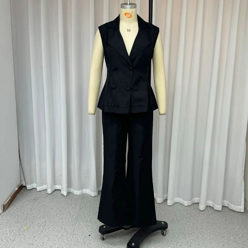 Women's Slim Fit Vest High Waist Pants Two-piece Suit