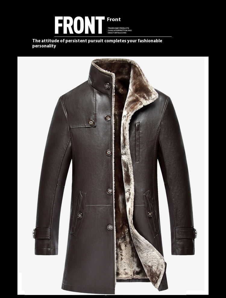 Men's Mid-length Stand Collar Sheepskin Thickened Fur Overcoat Coat