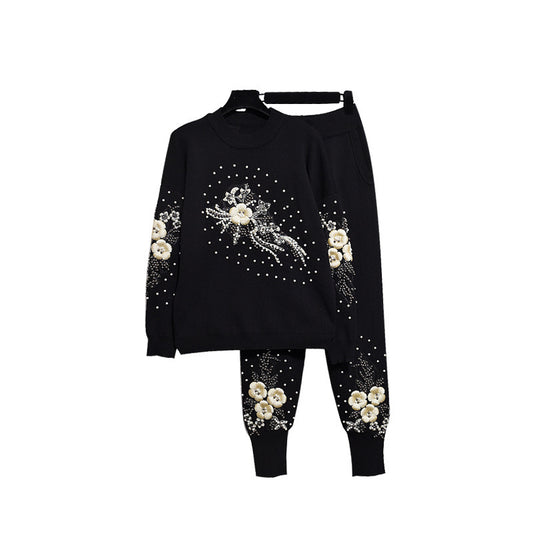 Long-sleeved Sweater And Foot Pants Knit Suit