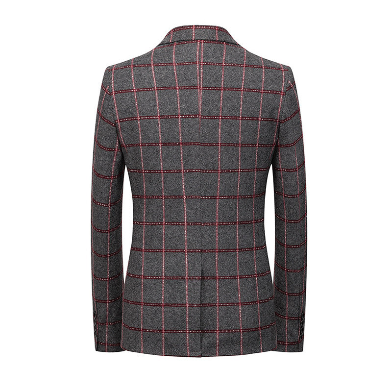 Men's Single Suit Korean Style Youth Fashion Casual Business Plaid Slim Fit One Button Men's Suit