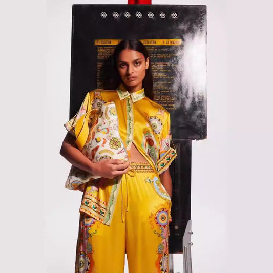 Fashion Satin Printed Flowers Short Sleeve Vacation Leisure Tether Suit