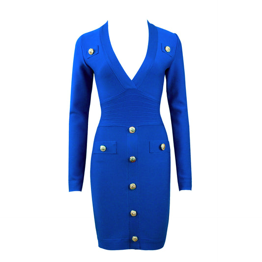 Single-breasted Long-sleeved Slim Ladies Temperament Dress