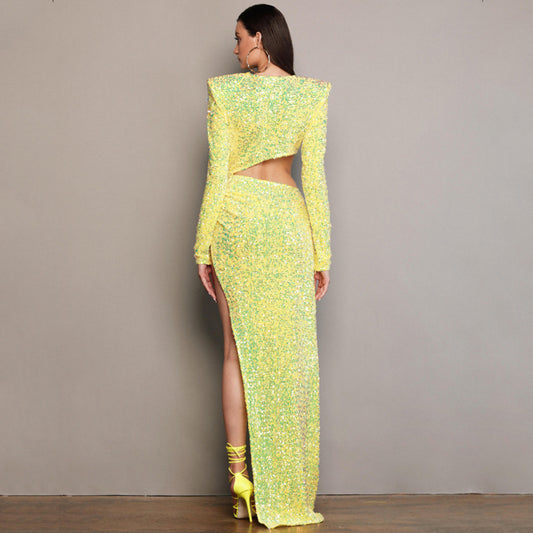 Women's Fashionable Sequins Long Sleeve Slim Dress