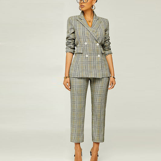 Women's Elegant Slim Plaid Business Suit
