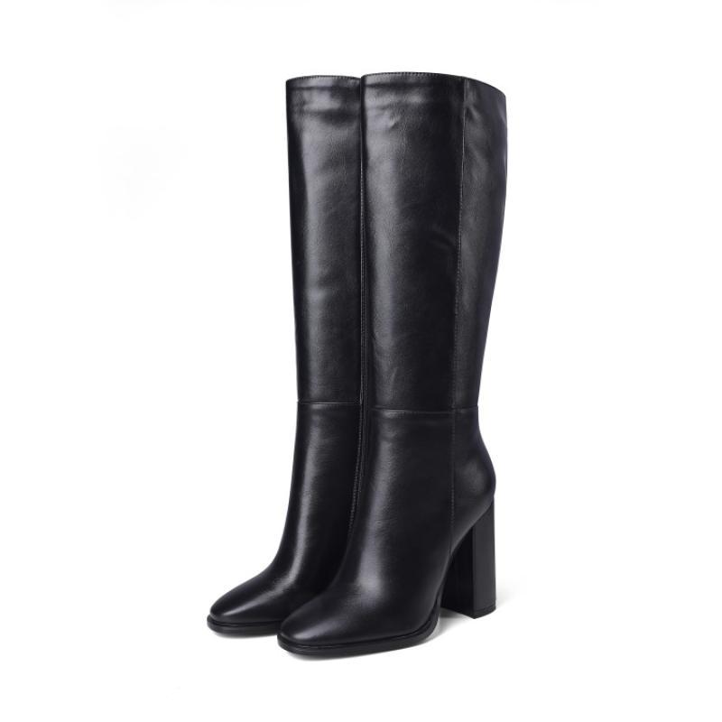 Women's Plus Size Zipper Leather All-match Thick Heel Boots