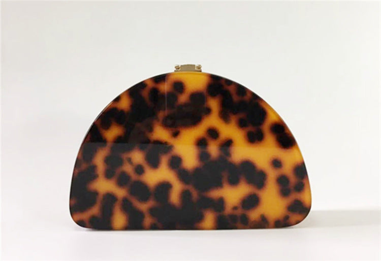 Leopard Print Semicircle Acrylic Clutch Women