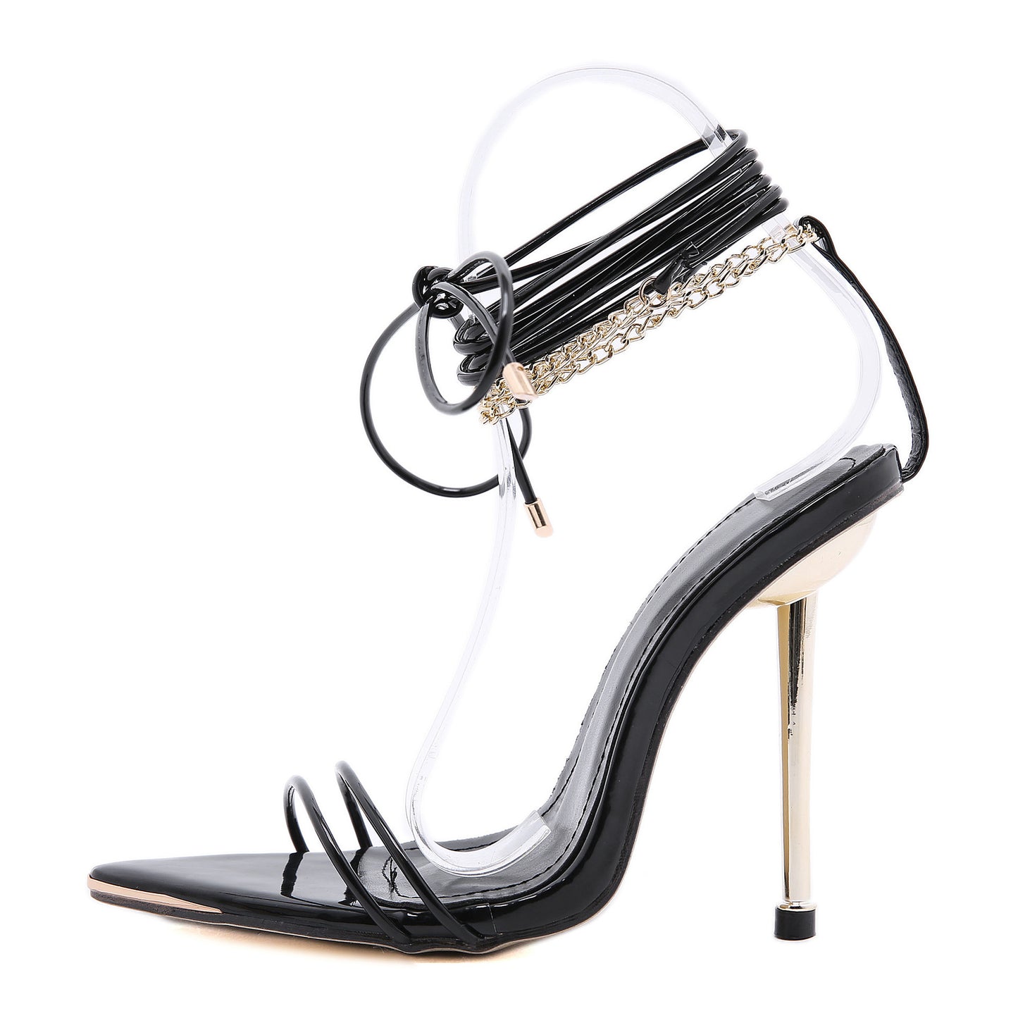 Stiletto Pointed Toe Chain Roman Strap High-heel Sandals