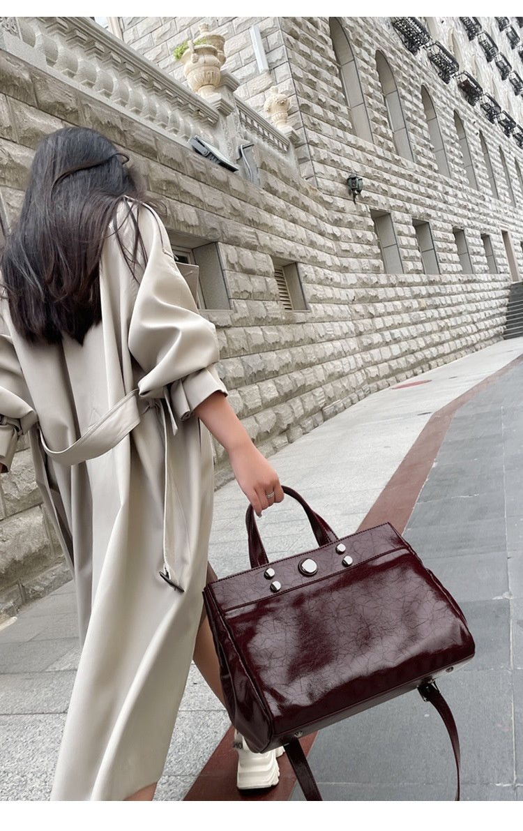 Genuine Leather Women's Popular Large Capacity Handbag High Sense Casual Shoulder Bag