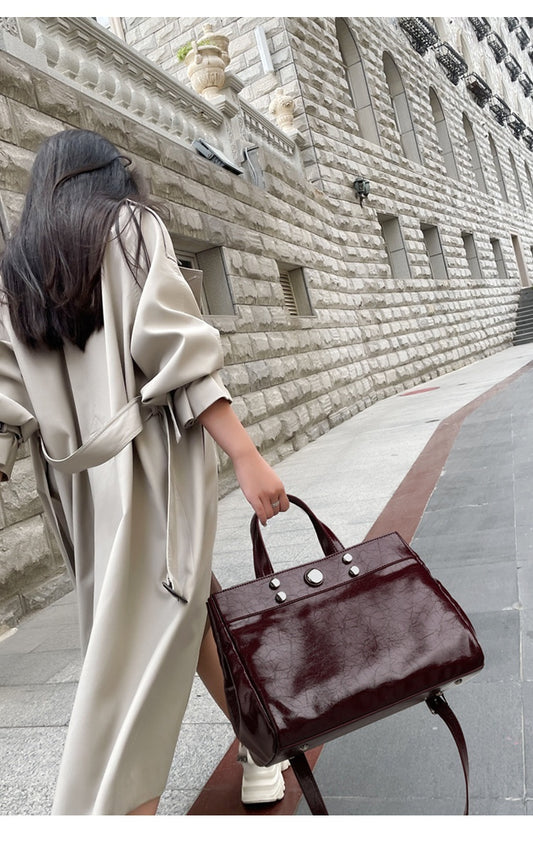 Genuine Leather Women's Popular Large Capacity Handbag High Sense Casual Shoulder Bag
