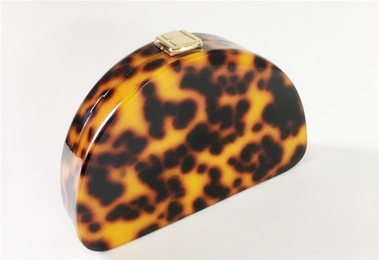 Leopard Print Semicircle Acrylic Clutch Women