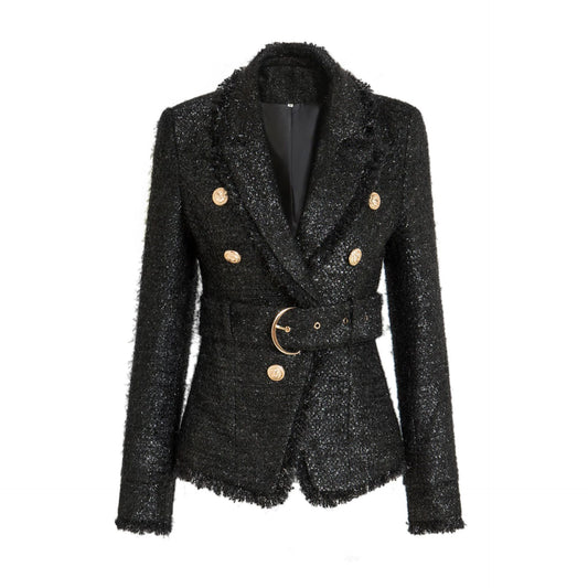 Women's Fashion Vintage Double Breasted Waist Slim Fit Blazer Jacket