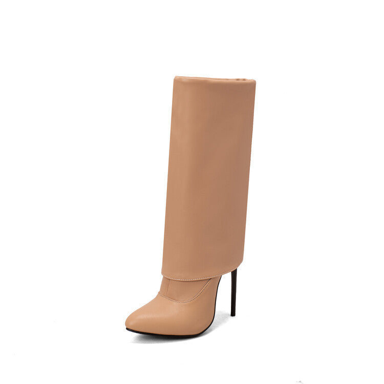 Women's Fashion Solid Color Side Zipper Pointed Toe Boots