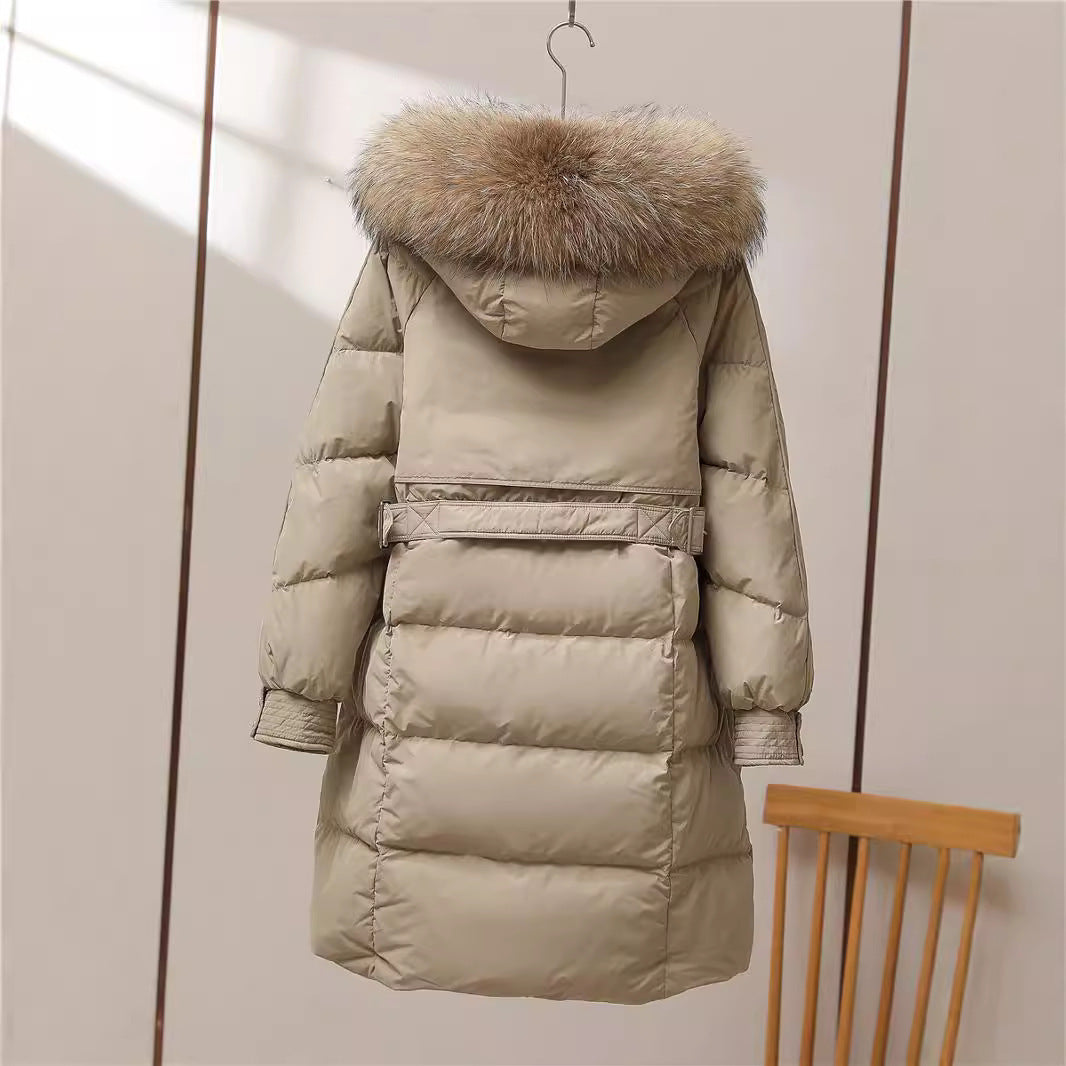 Big Fur Collar White Duck Down Jacket Overknee Thickened Winter Coat