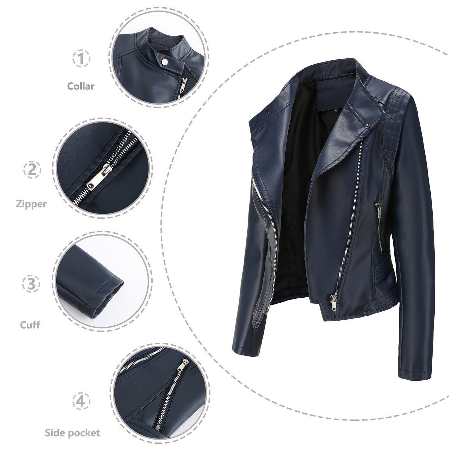 PU Lapel Women Slim-fit Leather Coat Women